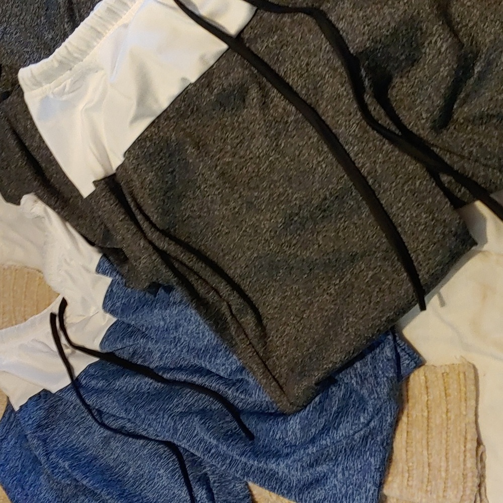 2 Sets Blue and White and Black and White Athletic Pants LG